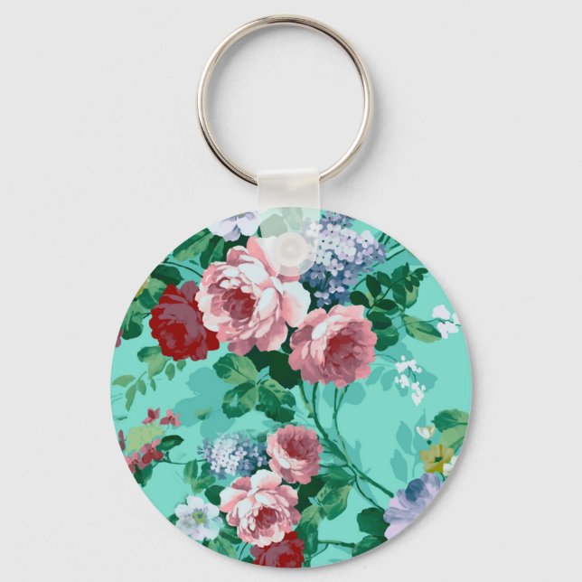 Colourful Roses & Flowers Key Ring (Front)