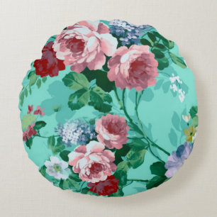 Colourful Roses & Flowers Round Cushion