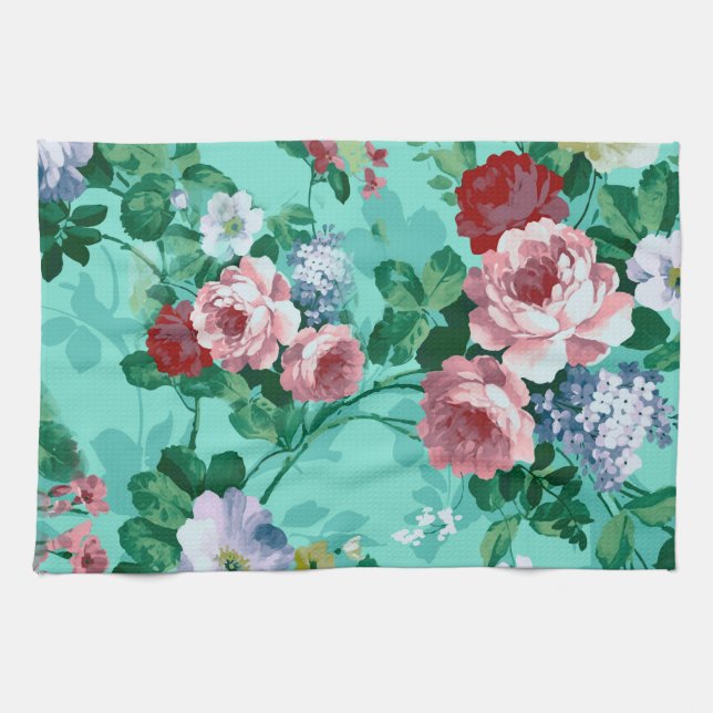 Colourful Roses & Flowers Tea Towel (Horizontal)