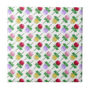 Colourful Roses in a beautiful pattern Ceramic Tile