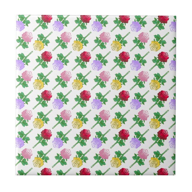 Colourful Roses in a beautiful pattern Ceramic Tile (Front)
