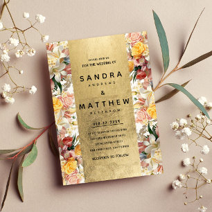 Colourful roses lilies orchids floral Wedding Invitation