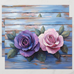 Colourful Roses on Rustic Wooden Scrapbook Paper