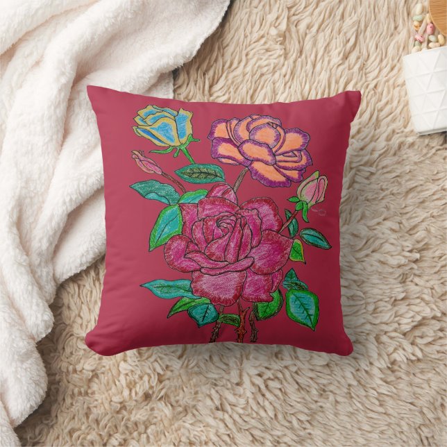 Colourful Roses Throw Pillow (Blanket)