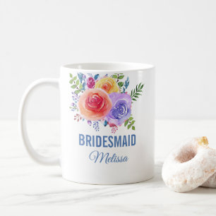 Colourful Roses Watercolor Floral Bridesmaid Coffee Mug