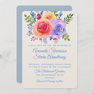 Colourful Roses Watercolor Floral Invitation