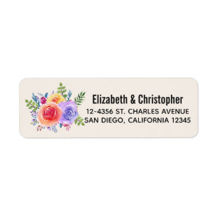 Colourful Roses Watercolor Floral Return Address Label