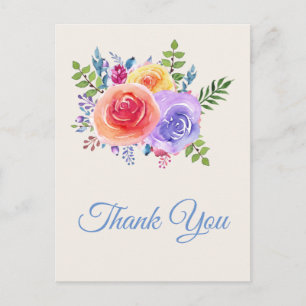 Colourful Roses Watercolor Floral Thank You Postcard