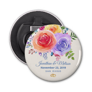 Colourful Roses Watercolor Floral Wedding Bottle Opener