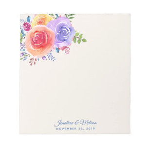 Colourful Roses Watercolor Floral Wedding Notepad