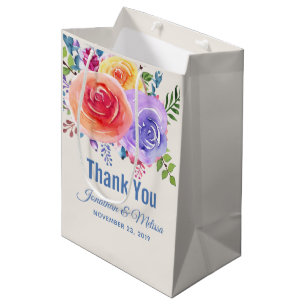 Colourful Roses Watercolor Floral Wedding Thank Yo Medium Gift Bag