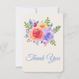 Colourful Roses Watercolor Floral Wedding Thank You Card