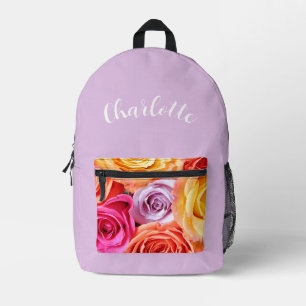 Colourful Roses with Name Printed Backpack