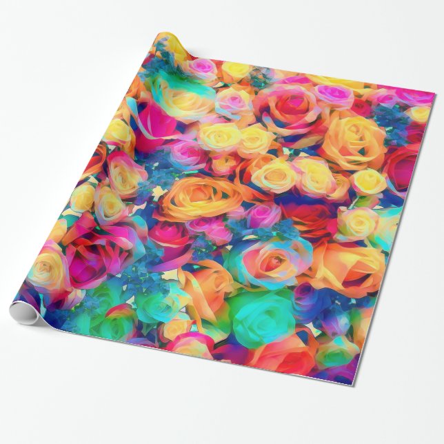 Colourful Roses Wrapping Paper Bouquet (Unrolled)