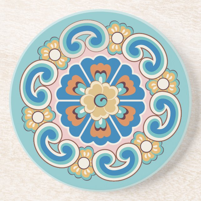 Colourful Rosset with Ruyi cloud pattern Coaster (Front)