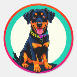 Colourful Rottweiler Illustration Classic Round Sticker