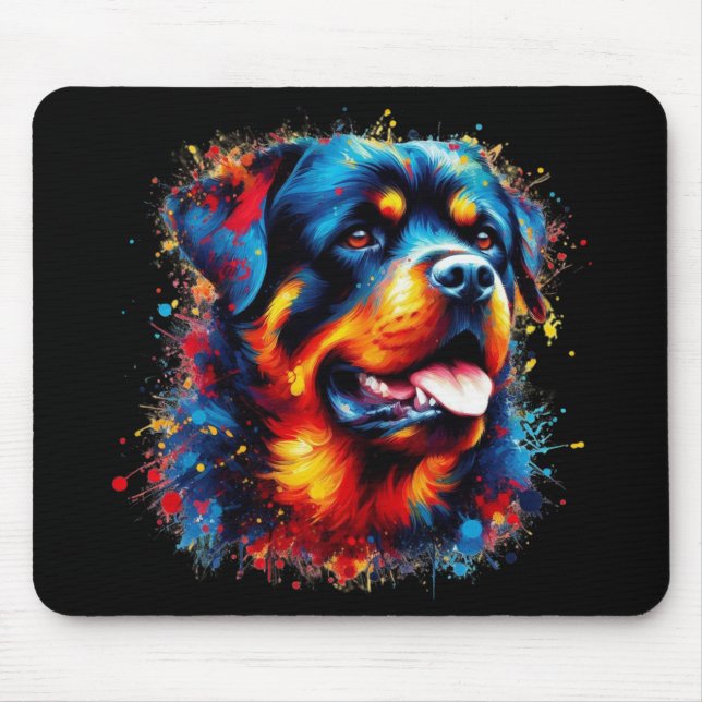Colourful Rottweiler Paint Splatter Mouse Pad (Front)