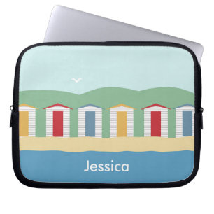 Colourful Row of Beach Huts Summer Personalised Laptop Sleeve