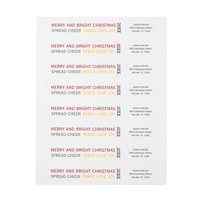 Colourful row of Christmas wishes minimal Wrap Around Label (Sheet)