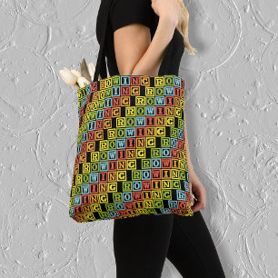 Colourful rowing lettering pattern tote bag