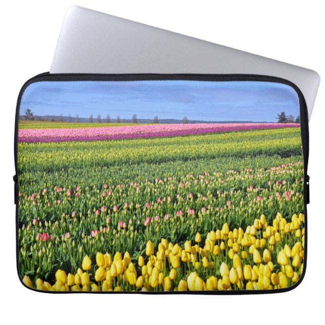Colourful rows of tulips laptop sleeve (Front)