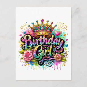Colourful Royal Birthday Girl Holiday Postcard
