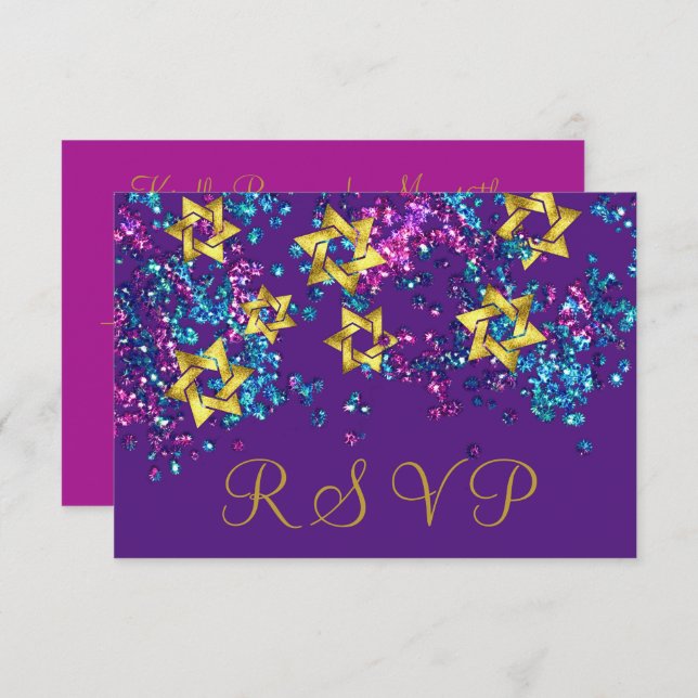 Colourful RSVP Gold Star Glittery Confetti (Front/Back)