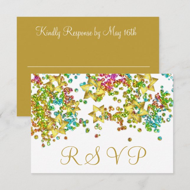 Colourful RSVP Gold Star Glittery Confetti Card (Front/Back)