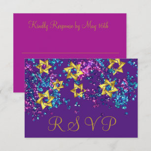 Colourful RSVP Gold Star Glittery Confetti Card
