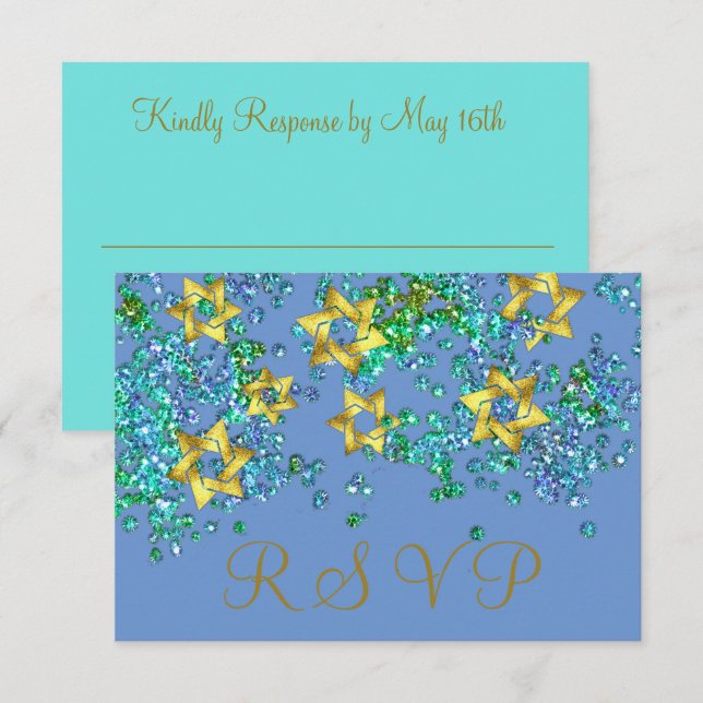 Colourful RSVP Gold Star Glittery Confetti Card (Front/Back)