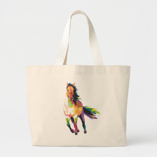 Colourful Running Horse Stallion Equestrian Large Tote Bag