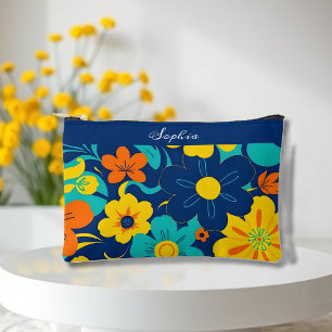 Colourful Rush Blooms-Dopamine Style-Retro Flowers Accessory Pouch