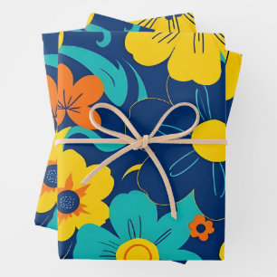 Colourful Rush Blooms-Dopamine Style-Retro Flowers Wrapping Paper Sheet