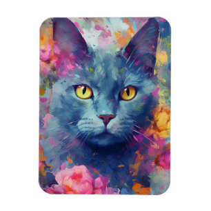 Colourful Russian Blue cat Magnet
