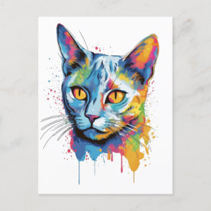 Colourful Russian-blue cat Postcard