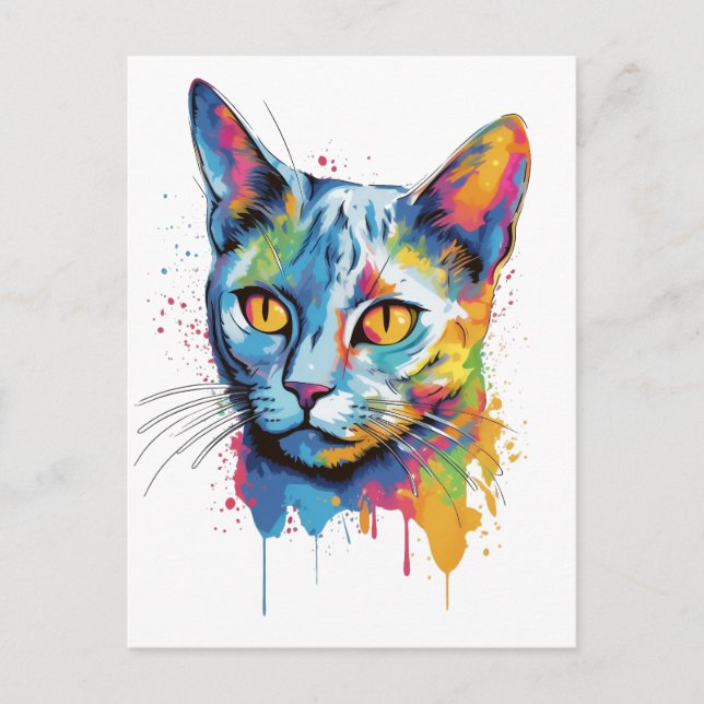 Colourful Russian-blue cat Postcard (Front)
