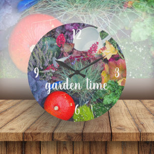 Colourful rustic autumn garden large clock