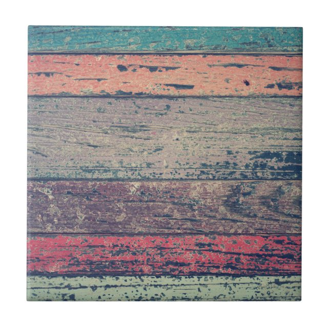 Colourful Rustic Beach Wood Ceramic Tile (Front)