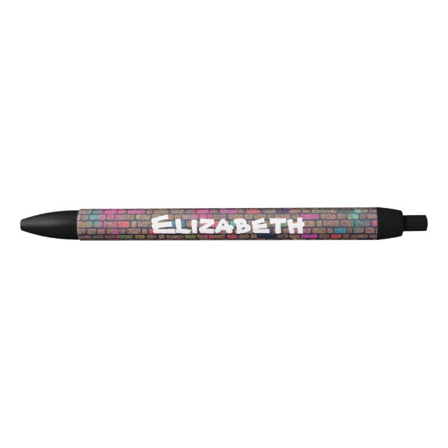 Colourful Rustic Brick Wall Texture Black Ink Pen (Front)