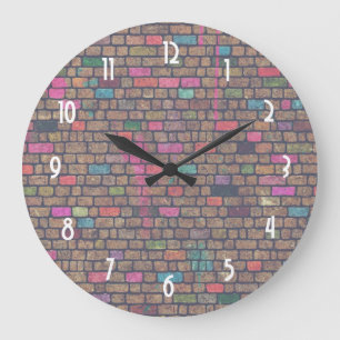 Colourful Rustic Brick Wall Texture Large Clock