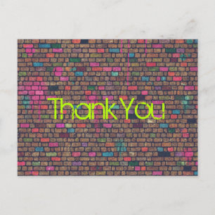 Colourful Rustic Brick Wall Texture Thank You Postcard
