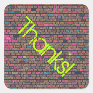 Colourful Rustic Brick Wall Texture Thanks Square Sticker