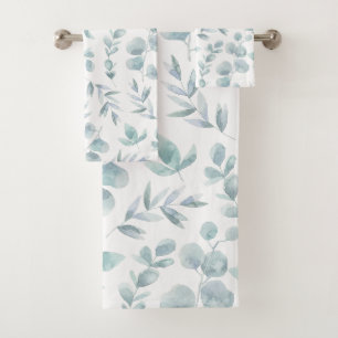Colourful Rustic Eucalyptus Watercolor Leaves Bath Towel Set
