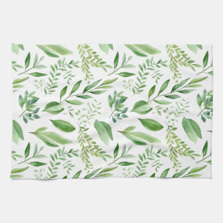   Colourful Rustic Eucalyptus Watercolor Leaves  Tea Towel