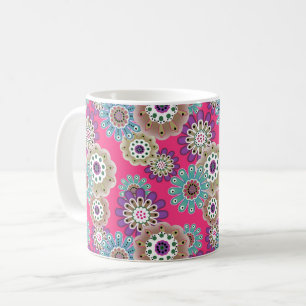 Colourful rustic floral pattern retro coffee mug