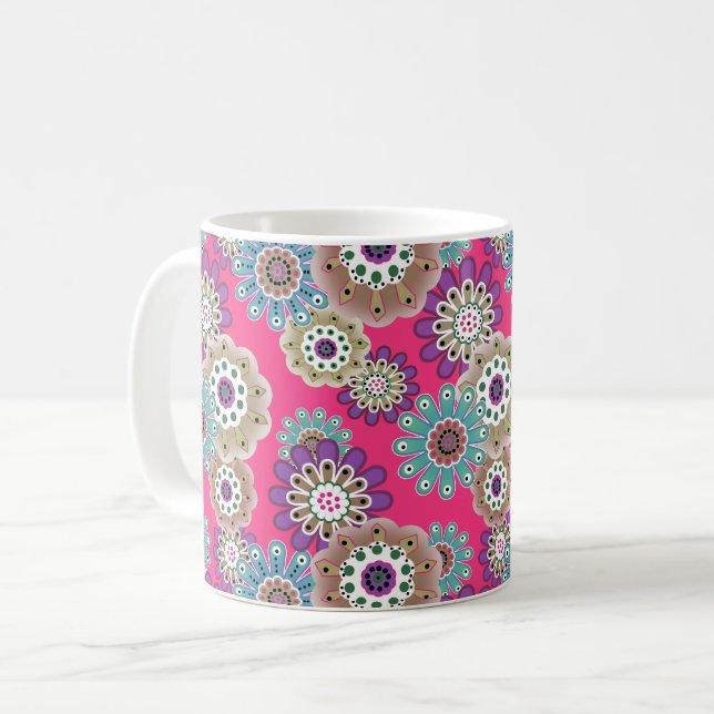 Colourful rustic floral pattern retro  coffee mug (Front Left)