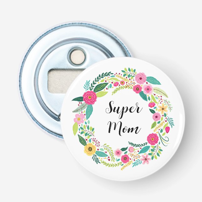 Colourful Rustic Floral Wreath Bottle Opener (Front)