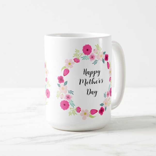 Colourful Rustic Floral Wreath Coffee Mug (Front Right)