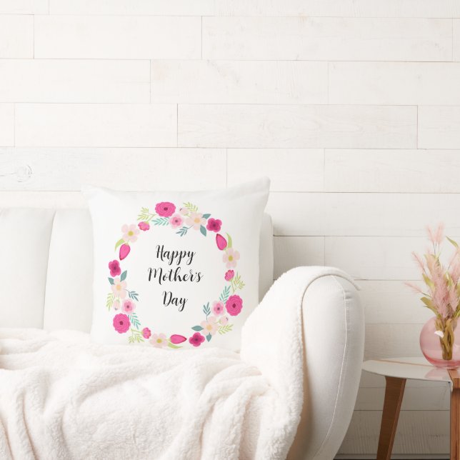 Colourful Rustic Floral Wreath Cushion (Couch)