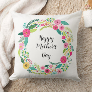 Colourful Rustic Floral Wreath Cushion